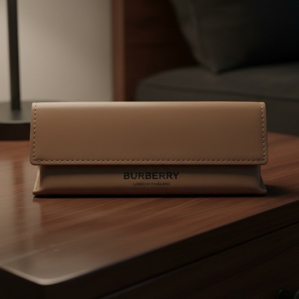 Burberry London England Tan Beige Foldable Eyewear Case with Cleaning Cloth